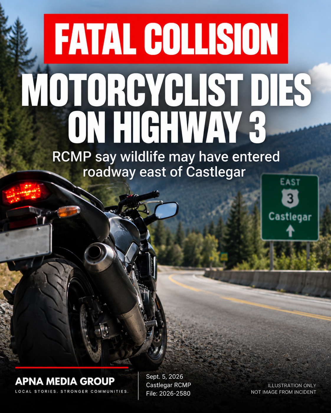 62-Year-Old Motorcyclist Dies in Highway 3 Crash East of Castlegar