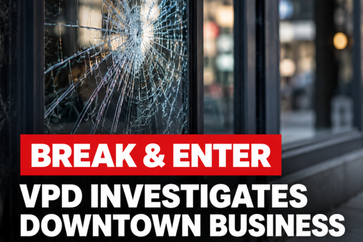 VPD Investigating Downtown Vancouver Break-In After Storefront Window Smashed With Skateboard