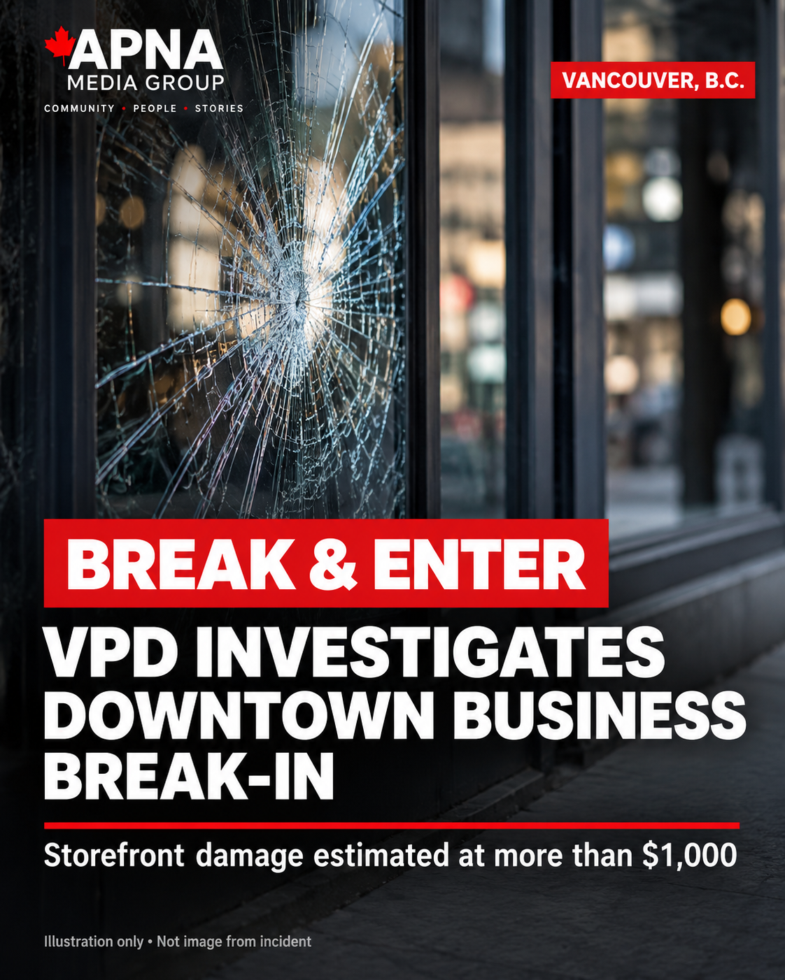 VPD Investigating Downtown Vancouver Break-In After Storefront Window Smashed With Skateboard